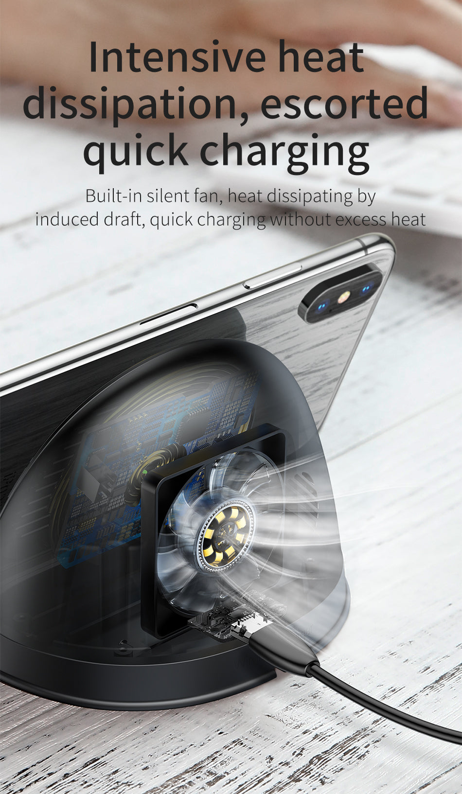 Desktop QI By Baseus Wireless Charger For iP 10W Radiating Fan Wireless Fast charging charger