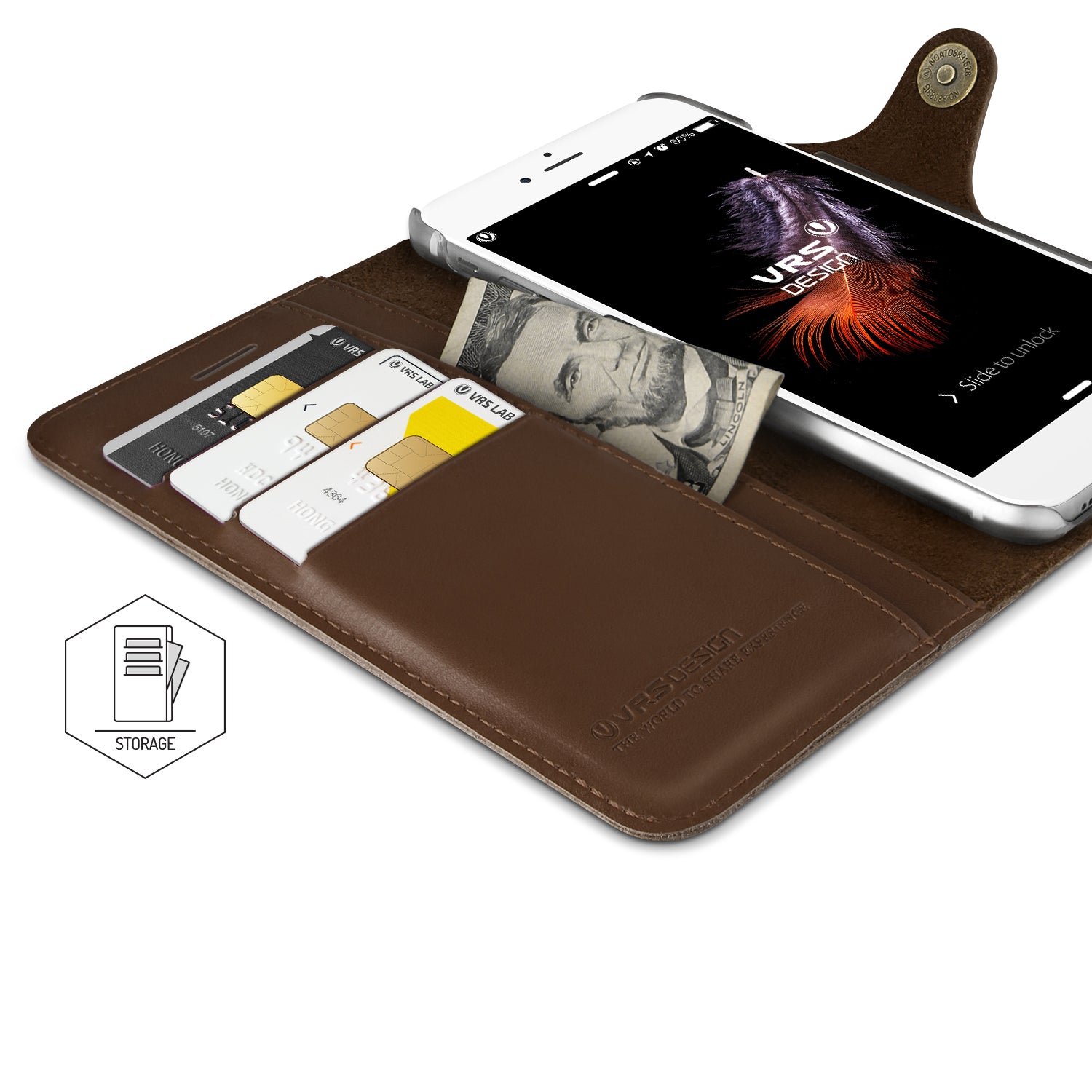 Native Diary Series Premium Natural Whole Leather Wallet with 3 Card Slots From VRS Design For iPhone 7 Plus Dark Brown
