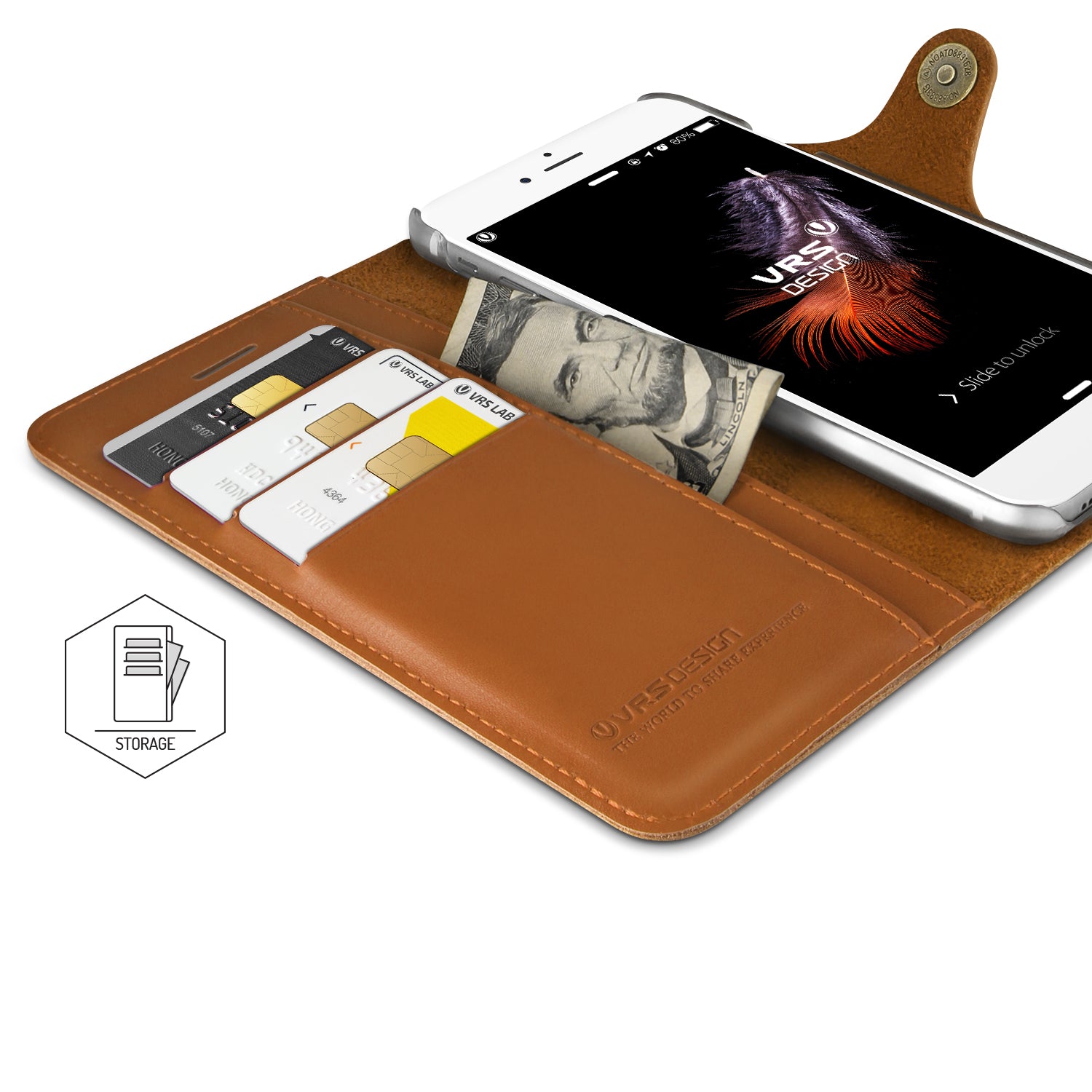 Smartkoshk Native Diary Series brown leather wallet with 3 card slots, designed for iPhone 7 Plus, featuring natural whole leather.