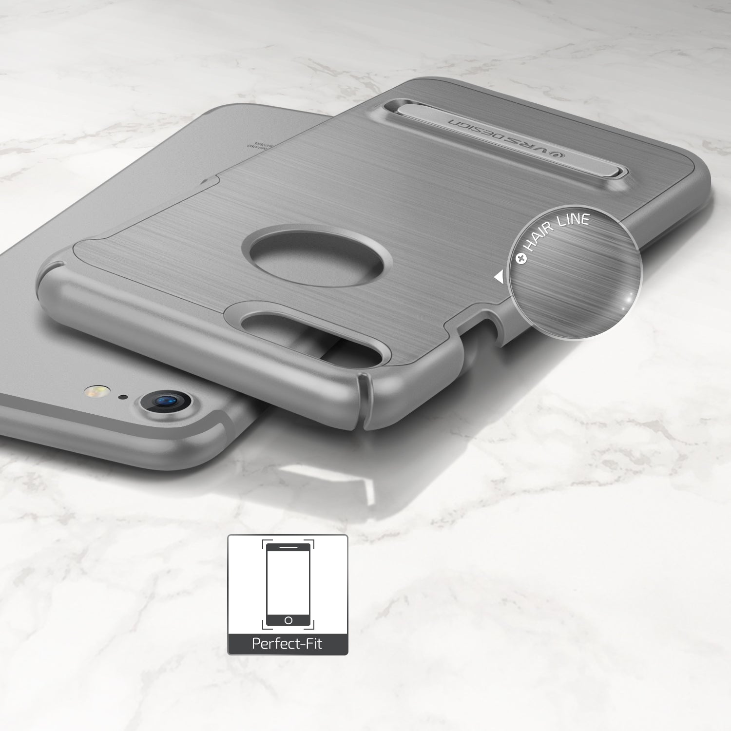 Smartkoshk Simpli Lite Series slim silver iPhone 7 Plus case with a smooth hairline finish, designed for protection and style.
