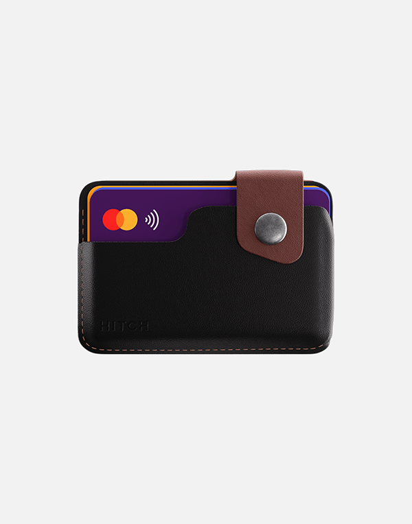 Hitch genuine leather snap cardholder wallet in natural color with multiple card slots and secure snap closure.