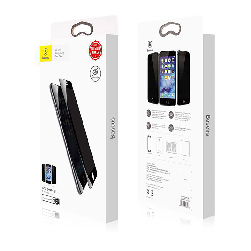 Arc-surface By Baseus 0.23mm Anti-peeping Tempered Glass For iP7/iP8 Plus Black