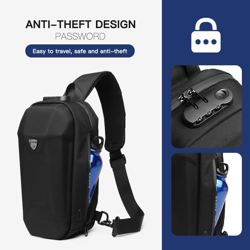 Ozuko Cross Bag, Anti Shocks &amp; Waterproof With USB - Black