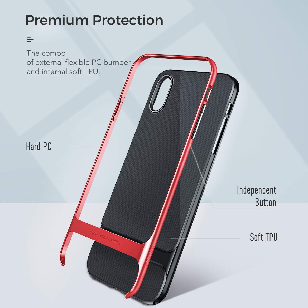 Royce Series By Rock Dual Layer Thin &amp; Slim Shockproof Case for iPhone Xs Max – Red