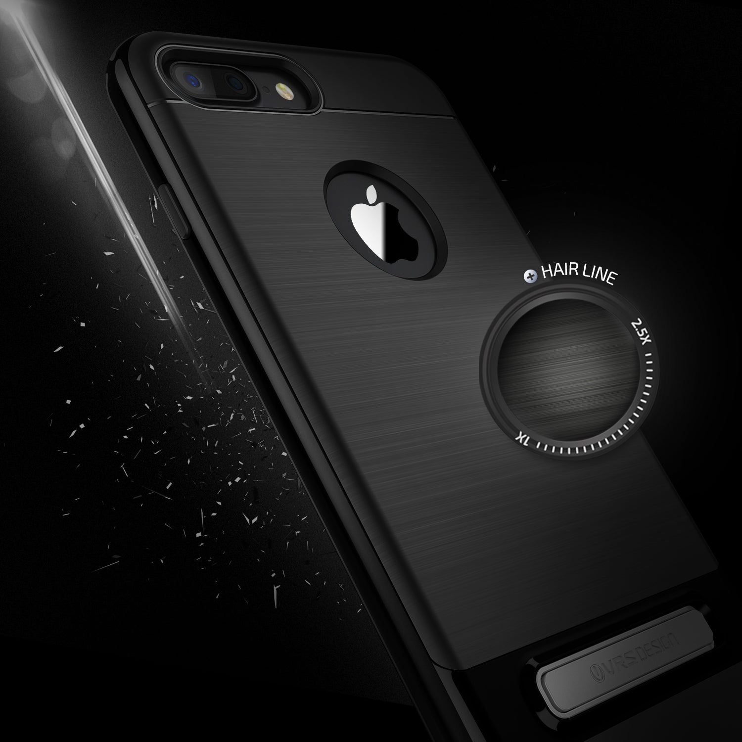 Black VRS Design High Pro Shield Series anti-shock case for iPhone 7 Plus with hairline texture design.