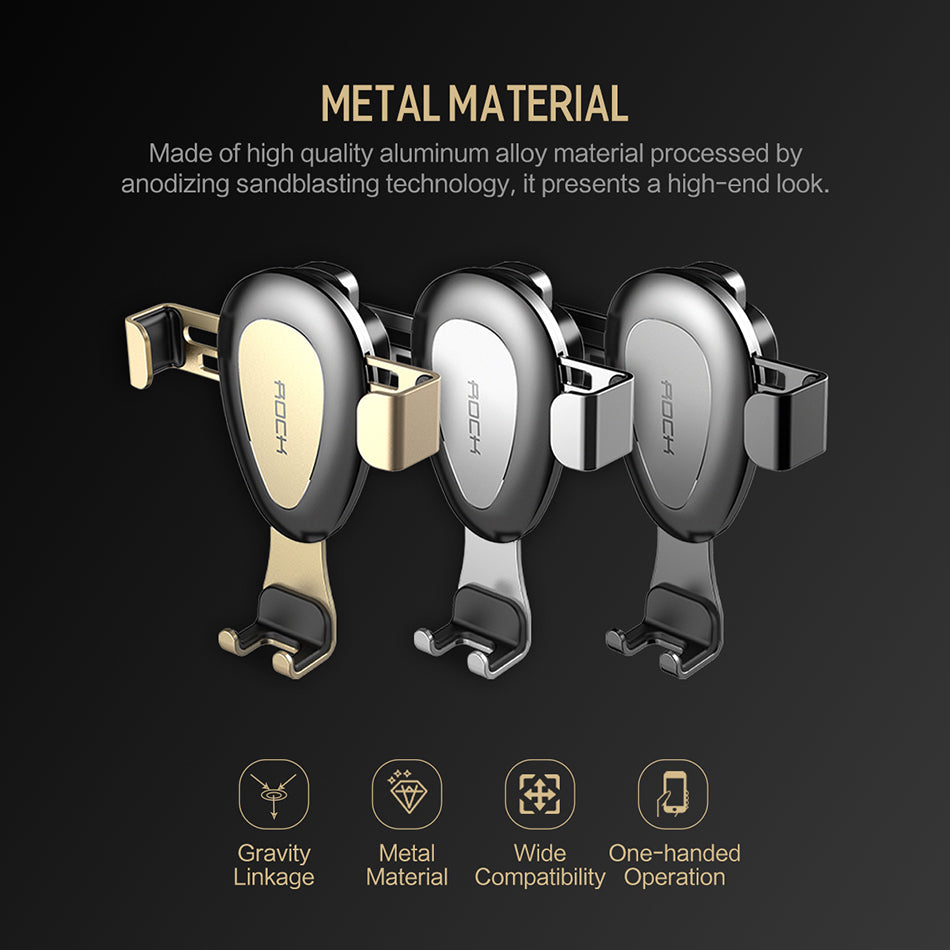 Gravity By Rock High Quality Metal Car Phone Holder Silver
