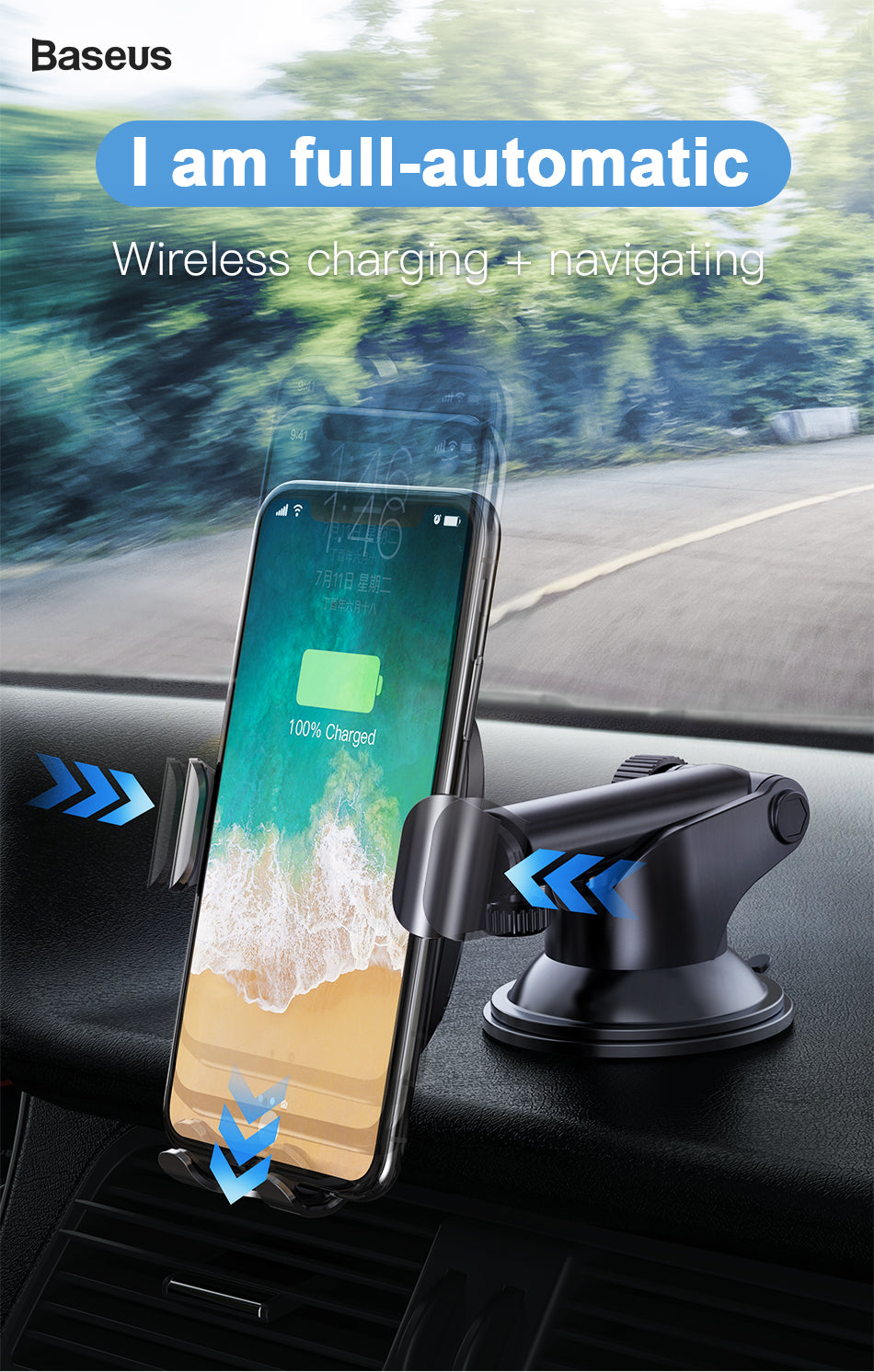 Gravity By Baseus QI Wireless Charging Quick Charger Car Mount Phone Holder