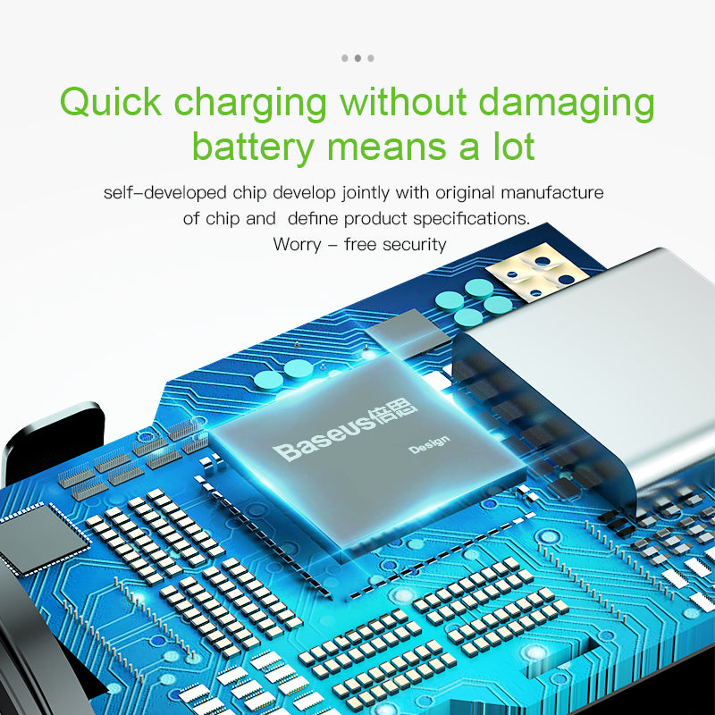Square من باسيوس شاحن سيارة ميتال بمخرجين USB 30 وات + Type C PD سيلفر