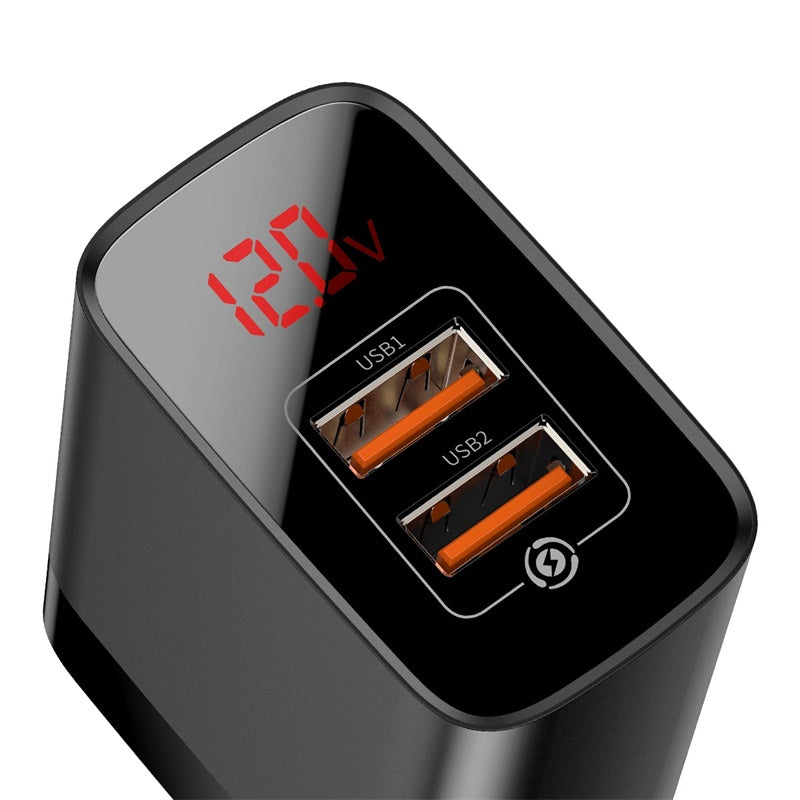 Baseus Mirror Lake Dual QC Digital Display quick Charger A+A Black