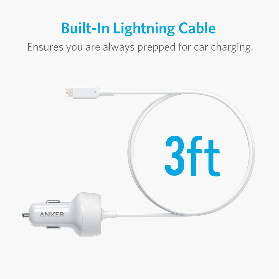 Anker PowerDrive 2 Elite, Lightning Connector, White