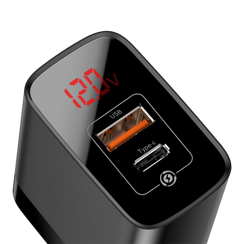 Baseus Mirror Lake Dual QC Digital Display quick Charger Type-c + A Black