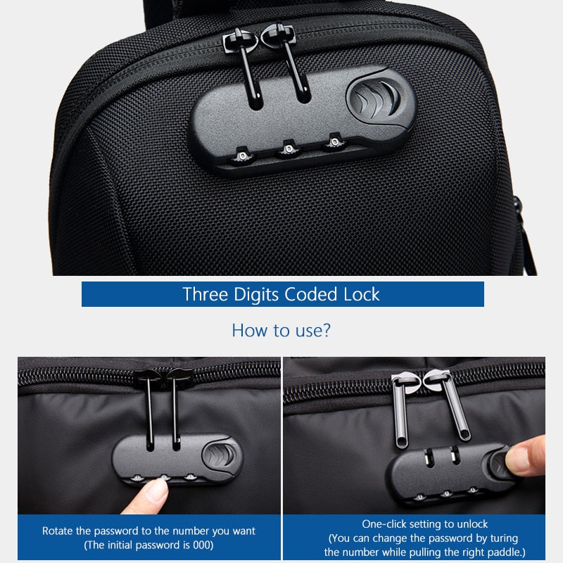 Ozuko Crossbody Bag, Anti-theft With USB - Gray