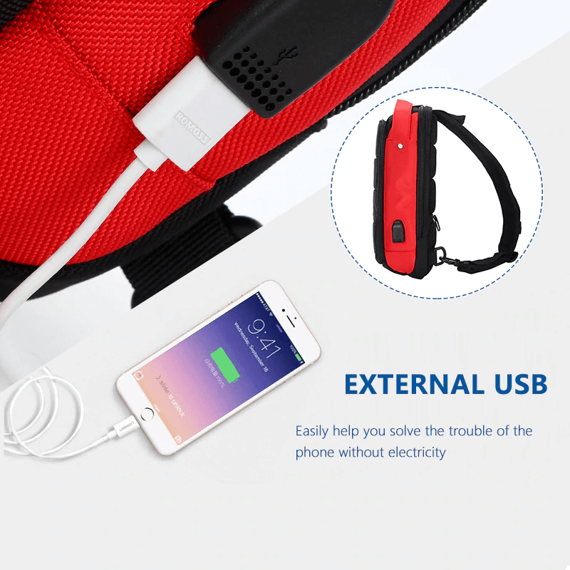Ozuko Slingbag Crossbody Bag, Waterproof With USB - Black