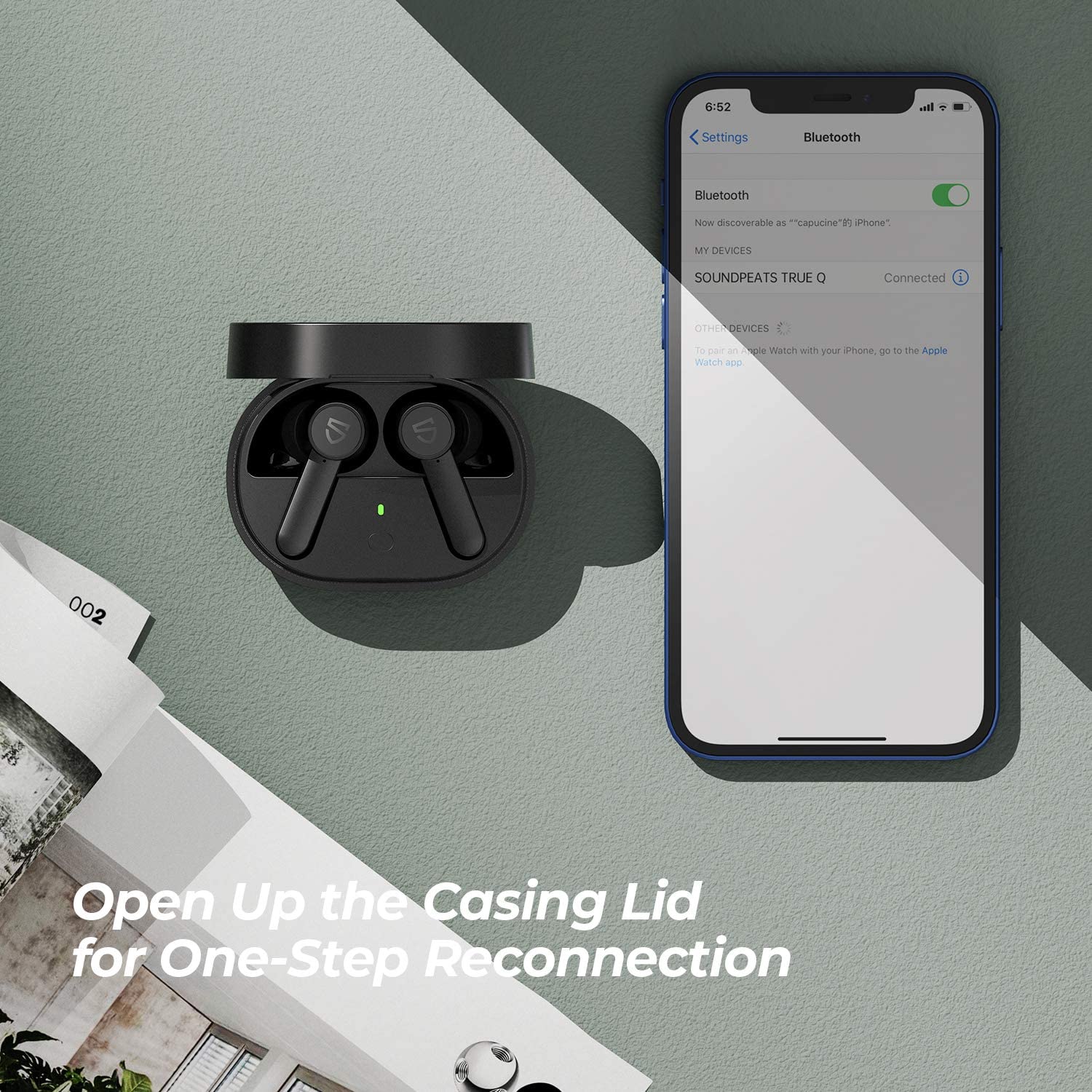 SoundPEATS Q TWS Earbuds, 4 Mics, Wireless Charging, Touch Control - Black