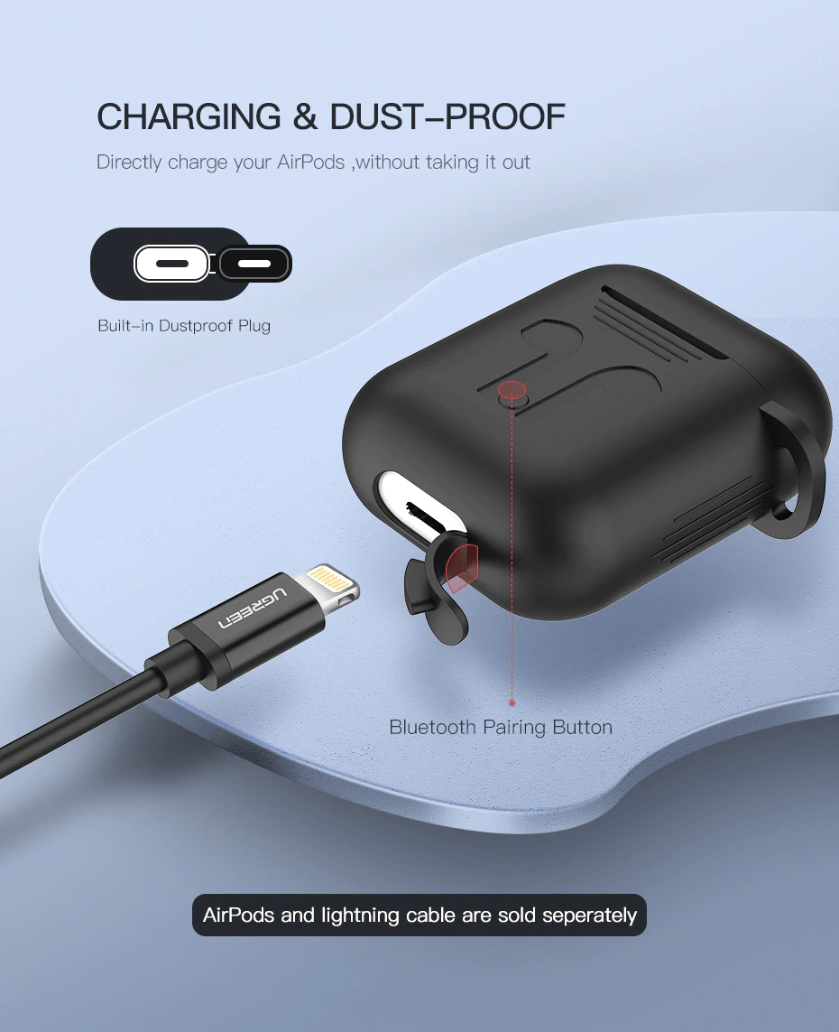 Ugreen AirPods Silicon Case Anti-Shocks + Strip + Hook Red