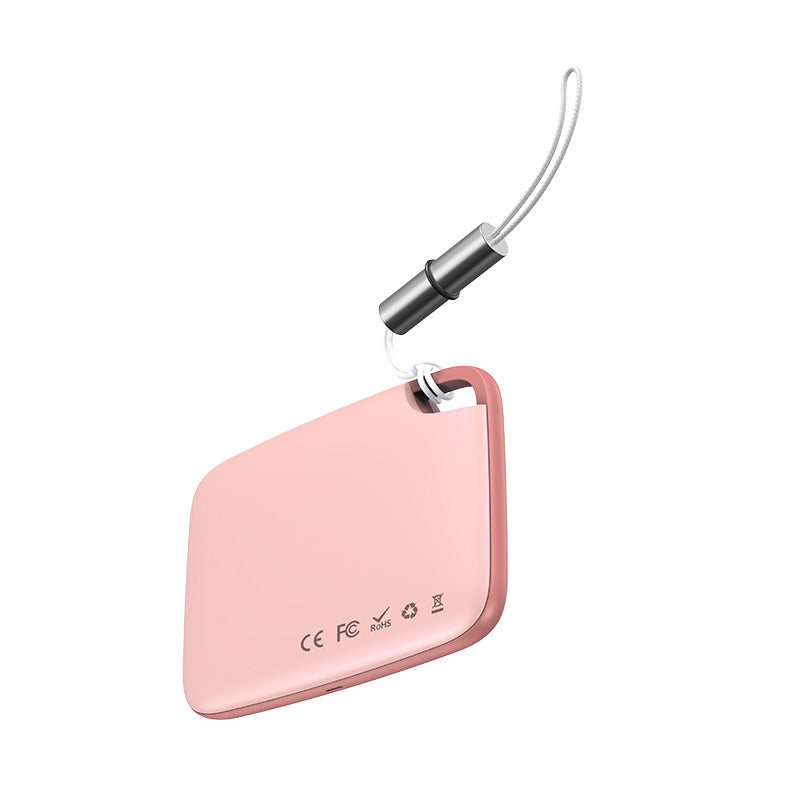 Pink Baseus Intelligent T2 Rope Type Anti-loss Device with keychain clip on a white background