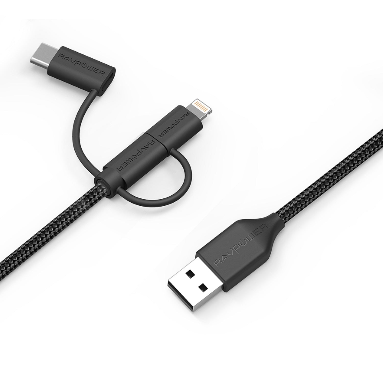 Ravpower RP-CB021 3*1 [ USB C - Micro - iP ] Cable Anti Cut - Black