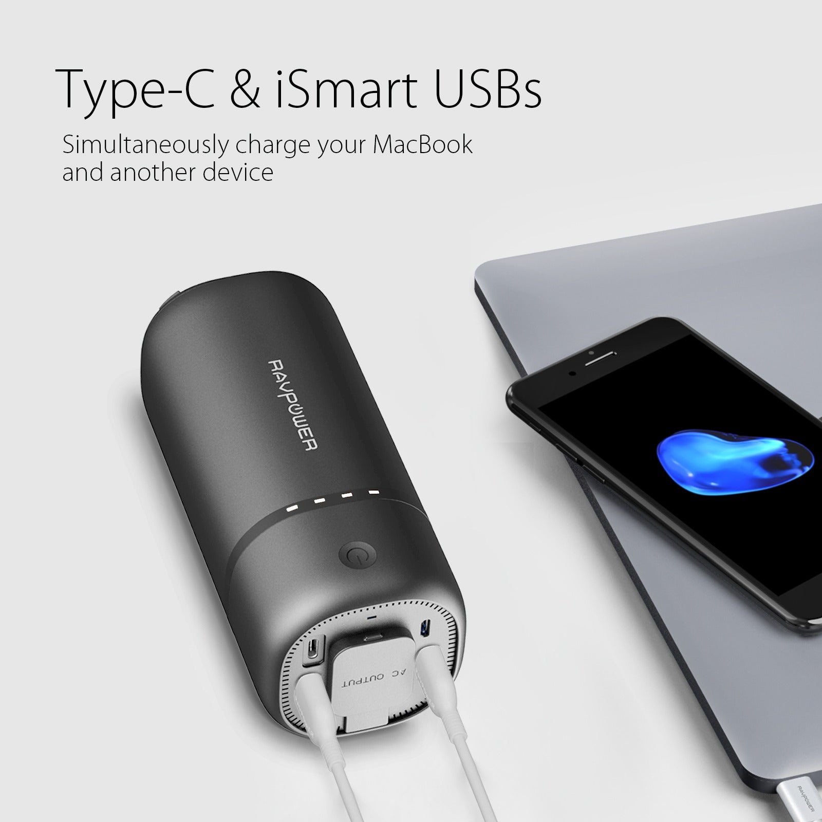 RAVPower AC Outlet Power Bank 20100mAh 65W Built In 2-Prong AC Plug External Battery Pack Travel Charger