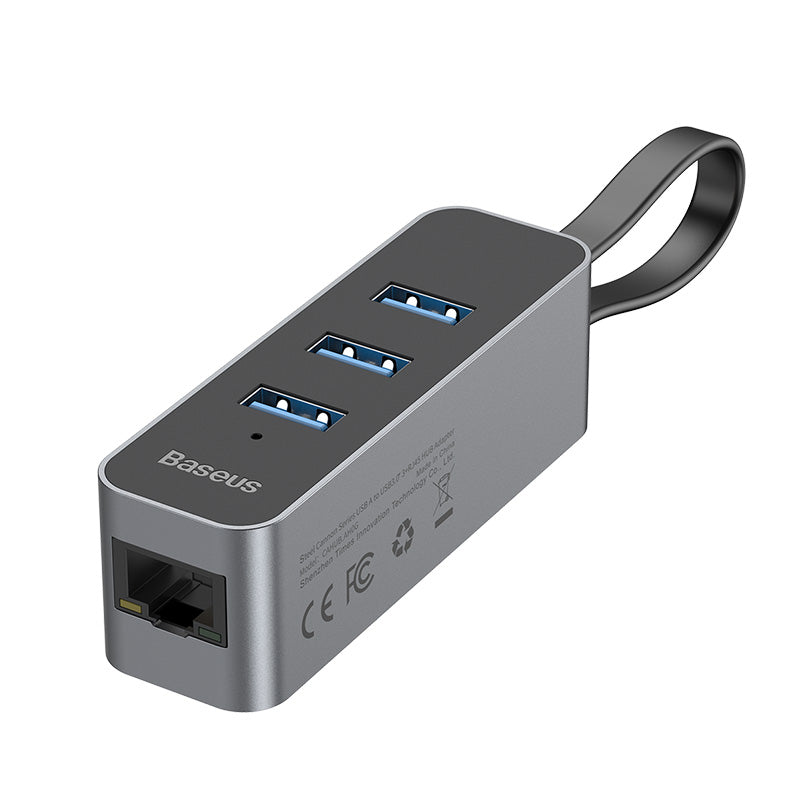 Baseus Steel Cannon Series USB A to USB3.0*3+RJ45 HUB Adapter Gray