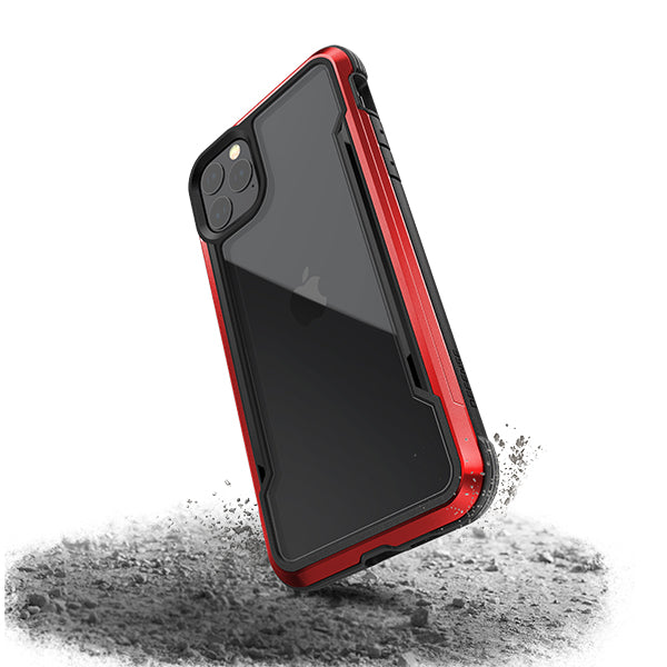 Red XDoria Defense Shield case for iPhone 11 Pro with anti-shock protection up to 3 meters, shown from the front angle.