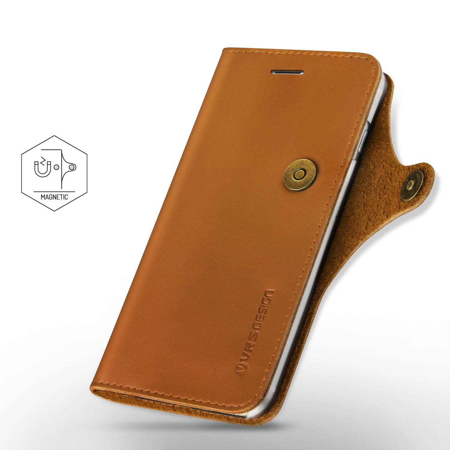 Smartkoshk Native Diary Series premium brown leather wallet with 3 card slots, designed for iPhone 7 Plus, featuring magnetic closure.