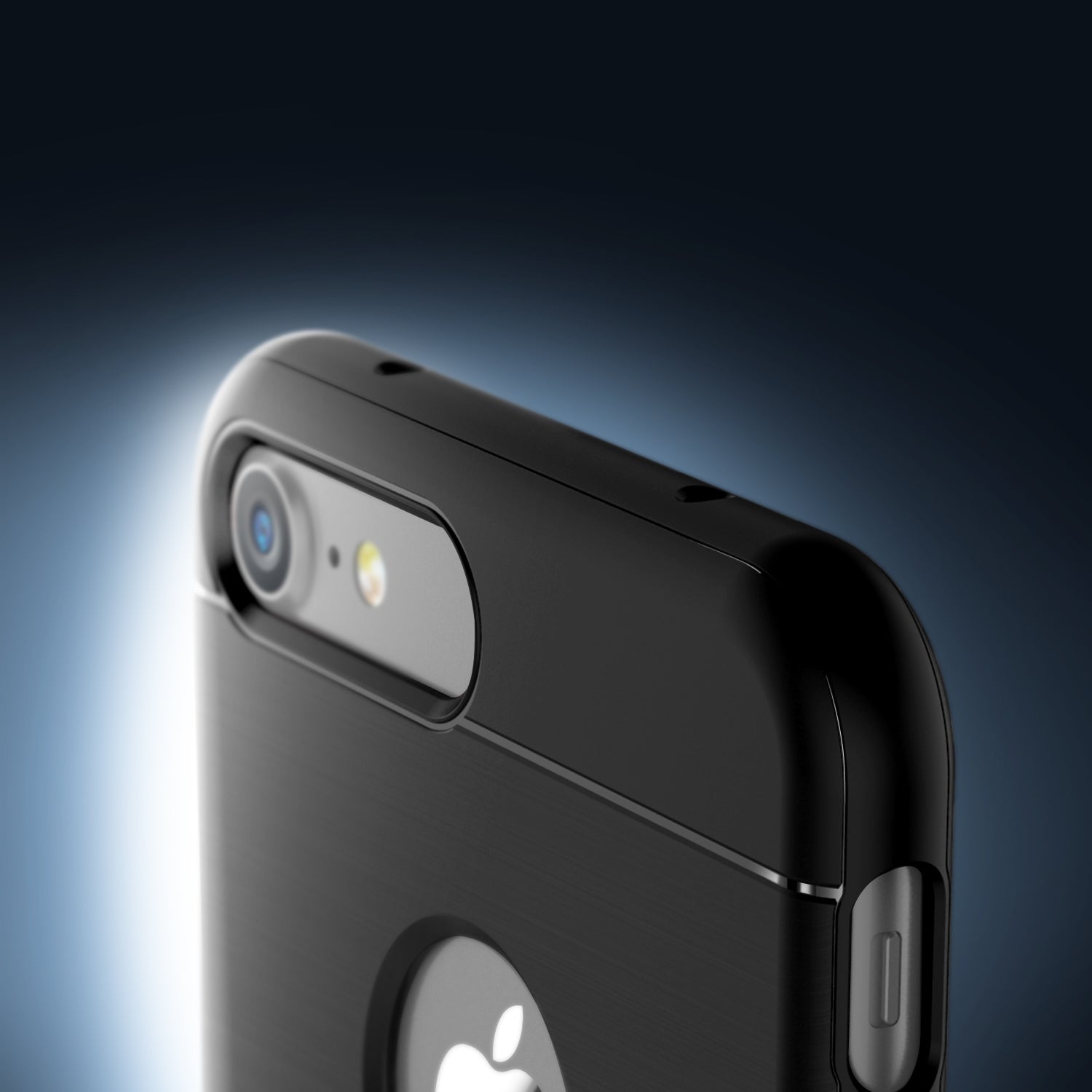 Black slim and flexible case for iPhone 7 Plus from VRS Design, showcasing a sleek design and precise cutouts.