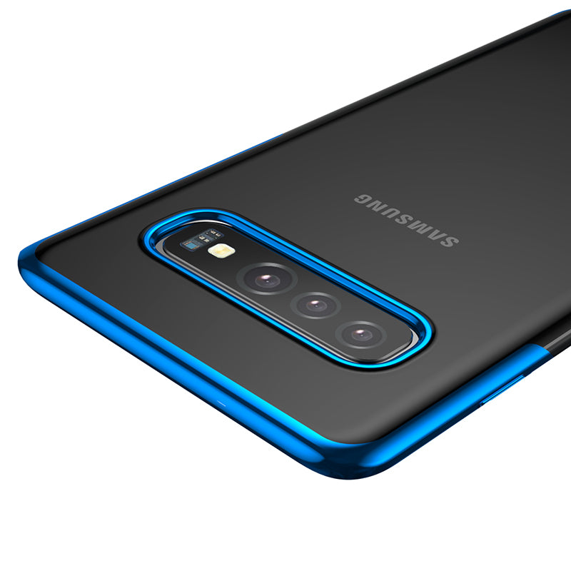 Smartkoshk Shining By Baseus Slim Flexible Transparent Case for Samsung Galaxy S10 in blue, showing the clear, flexible design.