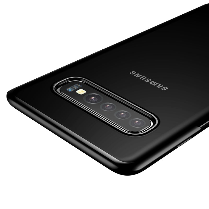 Transparent black flexible phone case for Samsung Galaxy S10 by Smartkoshk, showcasing slim design and precise cutouts.