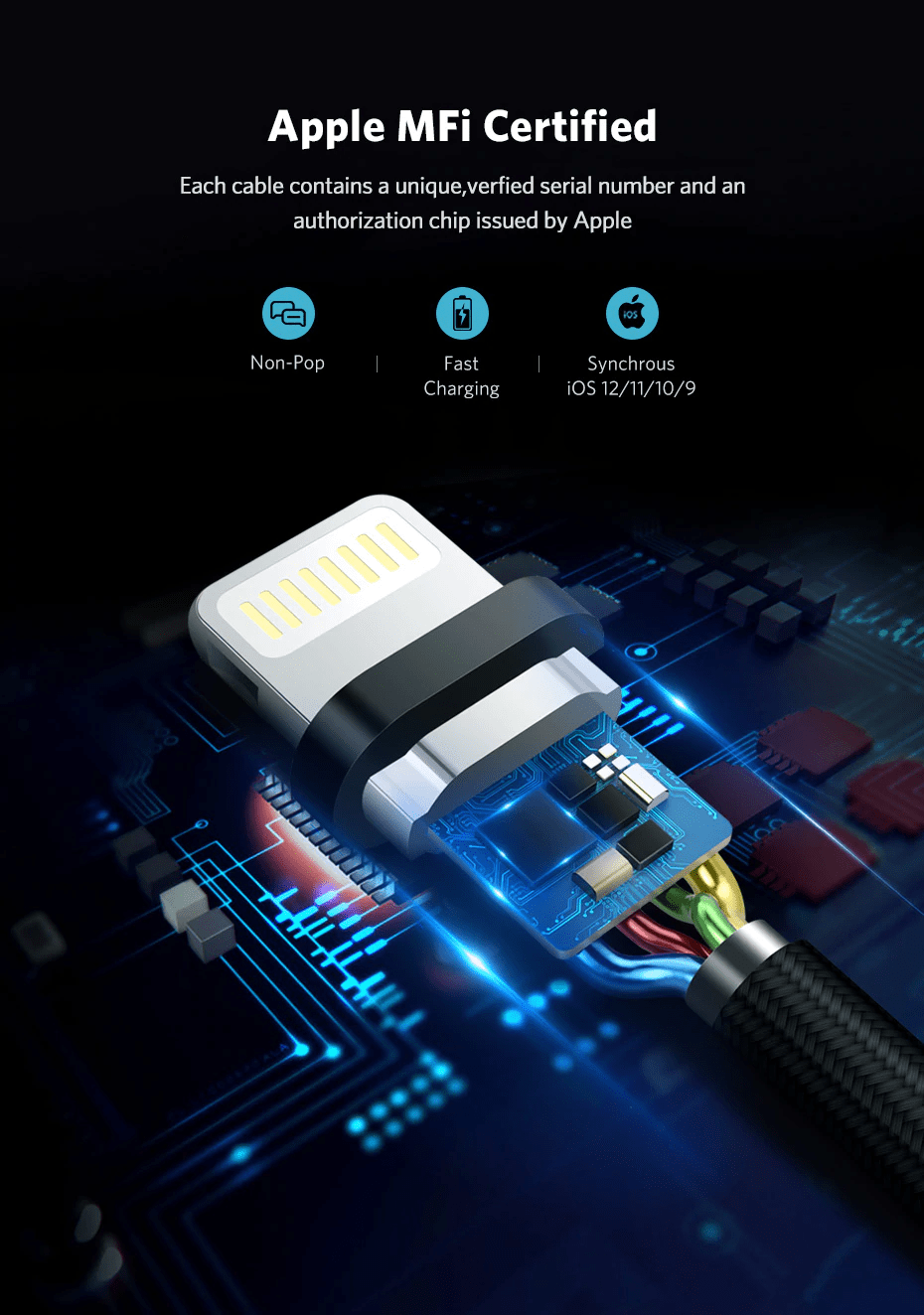 Nylon Braid Anti Cut MFI Certified Lightning Cable By Ugreen Black