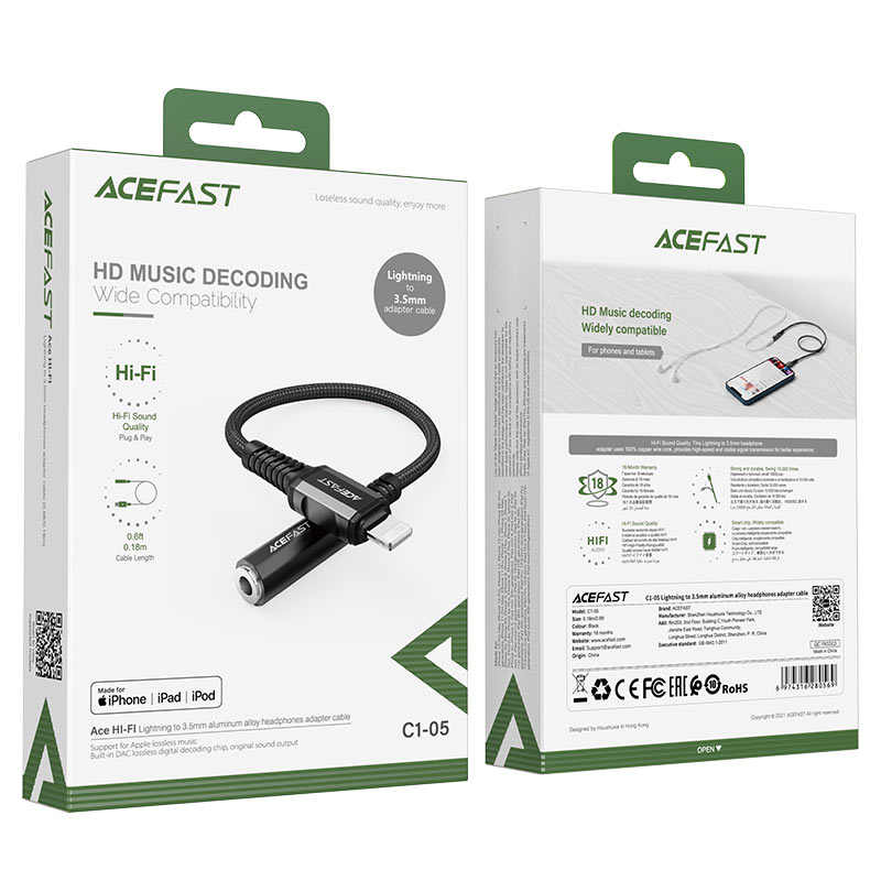 ACEFAST C1-05 Lightning to 3.5mm aluminum alloy headphones adapter cable