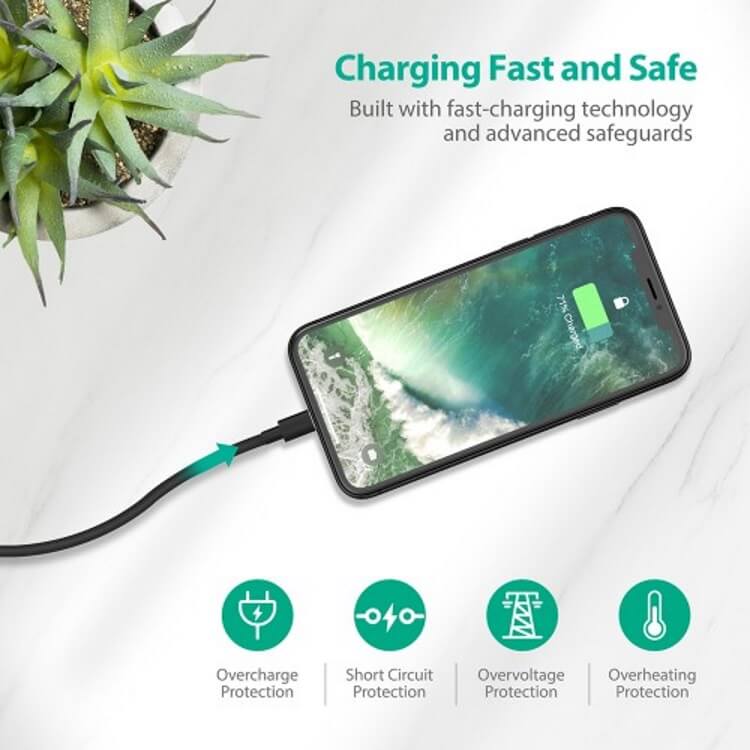 Lightning Cable By Ravpower MFI Apple Certified for iPhone/ iPad 2m Black