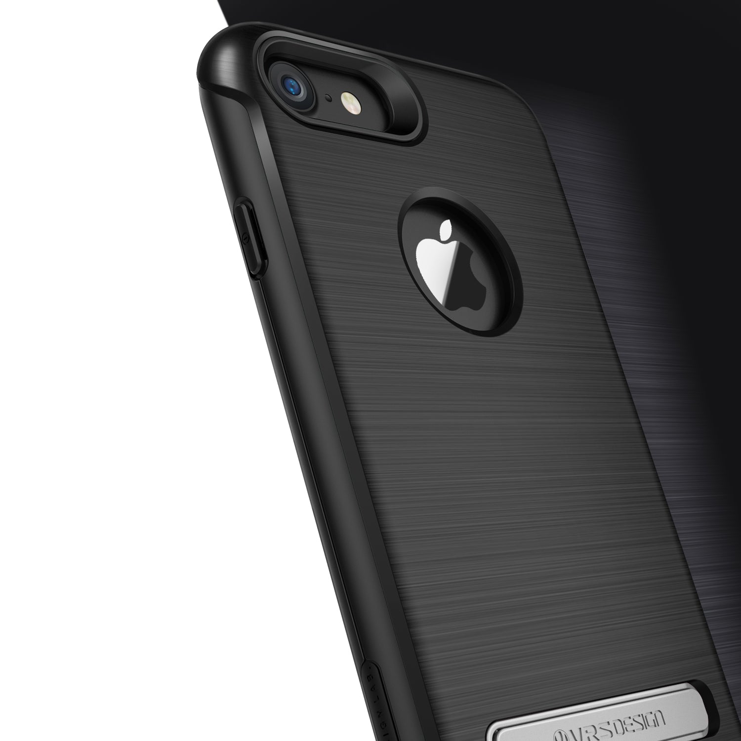 Black DUO Guard Series iPhone 7 anti-shock case by VRS Design, with a sleek hair-line texture and durable protective design.