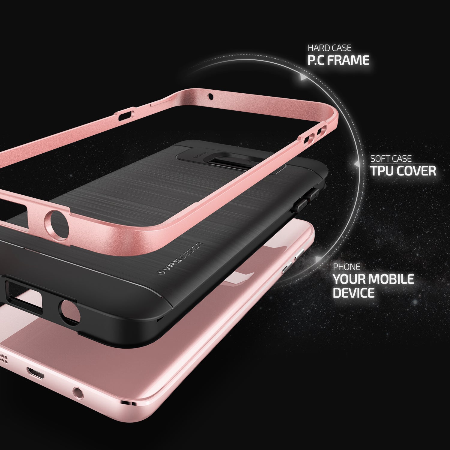 High Pro Shield Series Original From VRS Design Anti-shocks Case For Note 5 Black / Rose