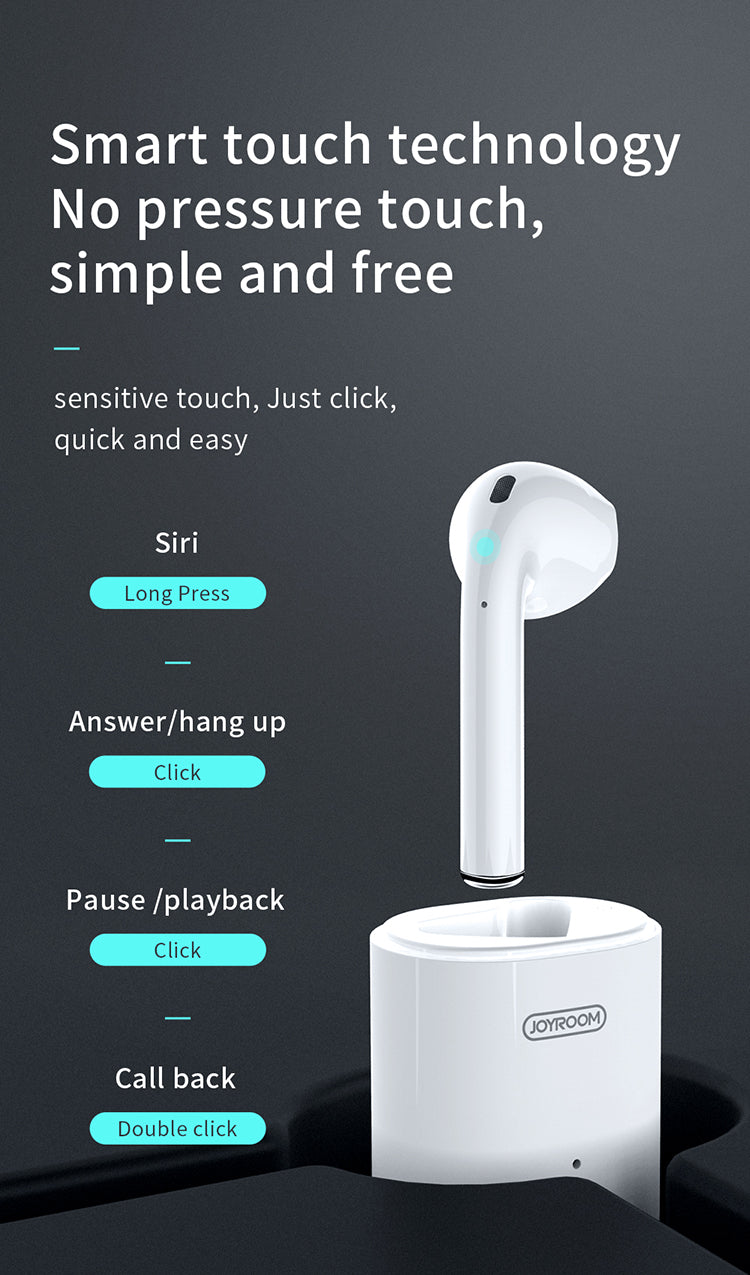 AirPods By Joyroom Single Earphone, 3.5h Calling, Work with iOS and Android + Free Case