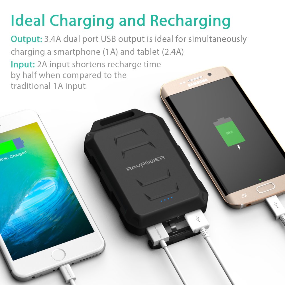 RAVPower 10050mAh Waterproof Dustproof and Shockproof Power Bank Built-in Flashlight Comouflage