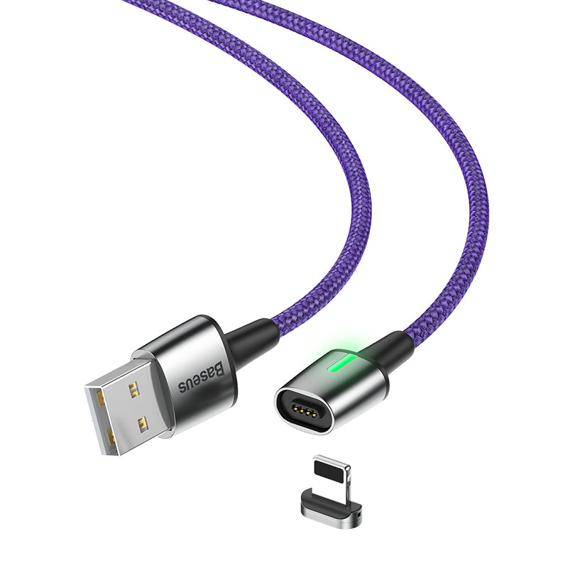 Baseus Zinc Magnetic Cable With Lamp USB For iP 2.4A 1m Purple