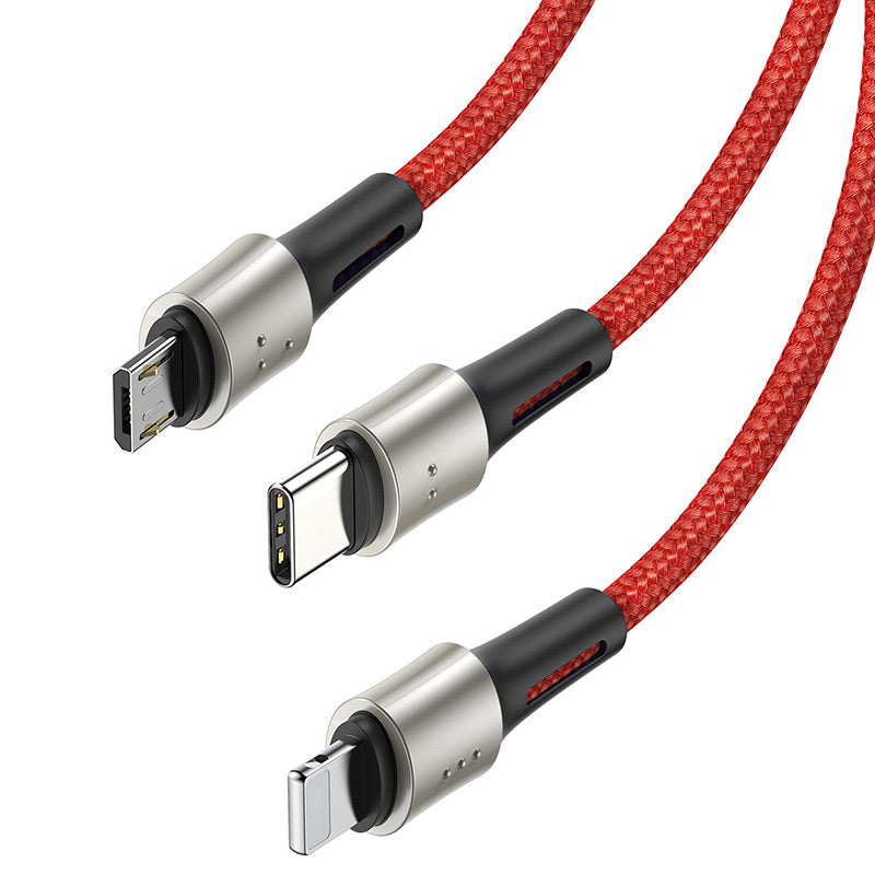 Baseus Caring Nylon Anti cut Cable 1-in-3 ( iPhone – Type C – Micro ) Red