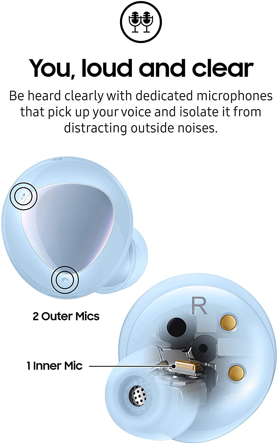 Samsung Galaxy Buds Plus by AKG in blue with charging case, wireless earbuds and compact charging box.