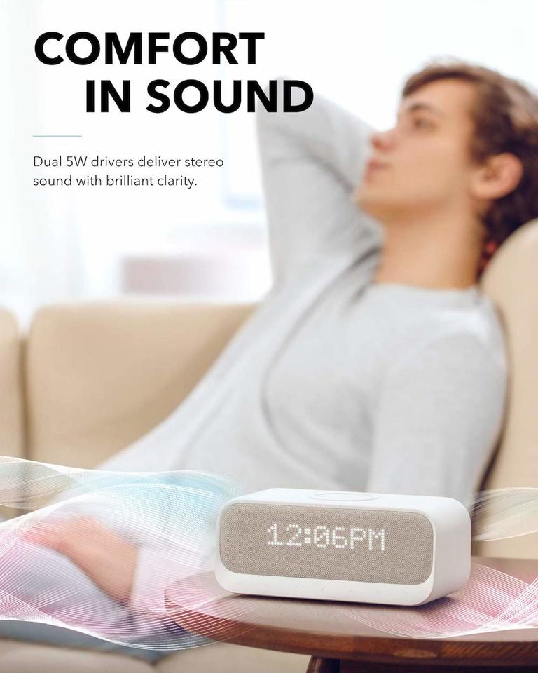 Anker Soundcore Wakey Speaker, Wireless Charger, Alarm & FM Radio White