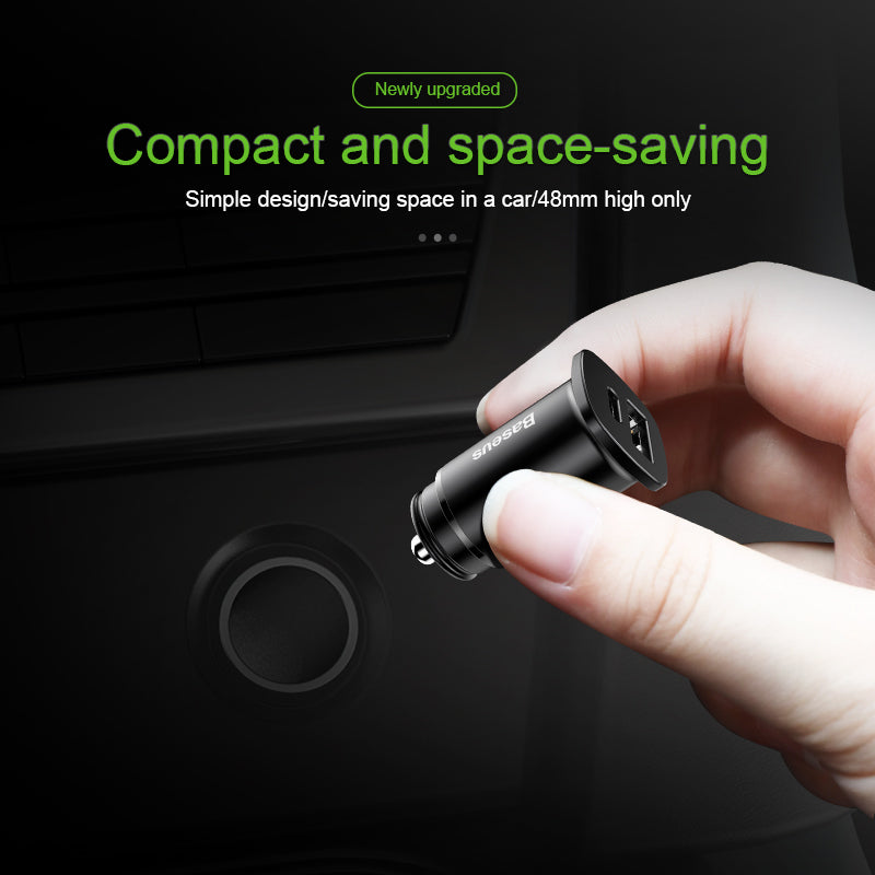 Baseus Square Metal Car Adapter USB + PD 30W Fast Charging QC3.0 &amp; 4.0