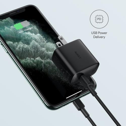 Aukey PA-F1 PD Fast Charger 18w + USB-C to C Cable + Black