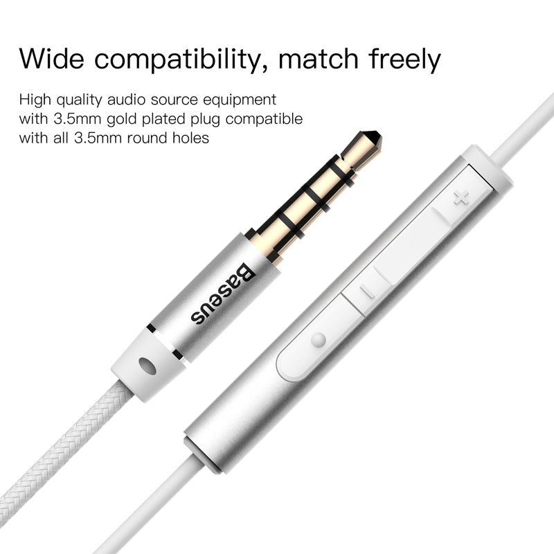 H06 By Baseus In-Ear Stereo Bass Earphones 3.5mm jack White