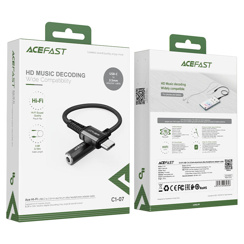 ACEFAST C1-07 USB-C to 3.5mm aluminum alloy headphones adapter cable