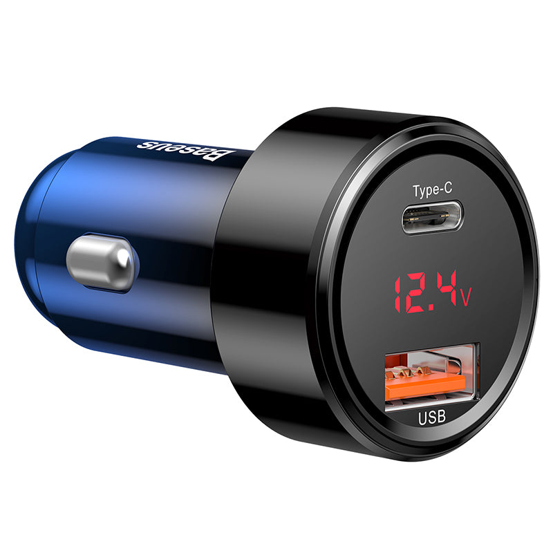 Magic PPS شاحن سيارة ميتال بشاشة ديجيتال 45W بمخرجين USB + PD ازرق تدريجى