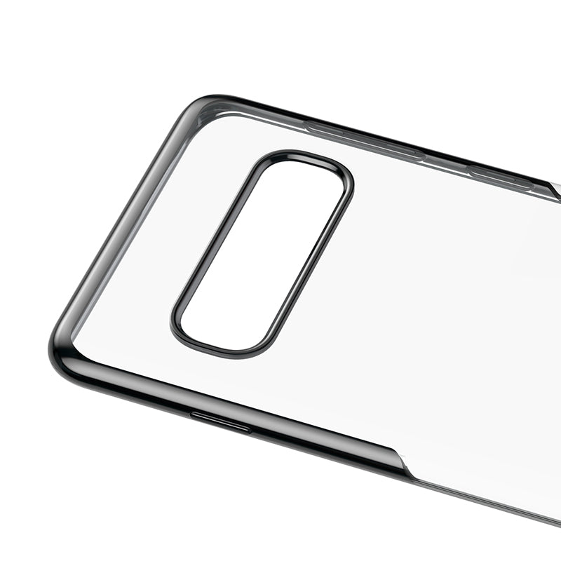 Clear flexible phone case for Samsung Galaxy S10 by Baseus, shown in black with a slim, transparent design.