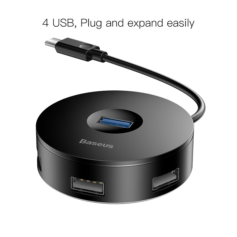 Baseus Round Box HUB Type C To 4*USB Ports + Micro Power Port Black