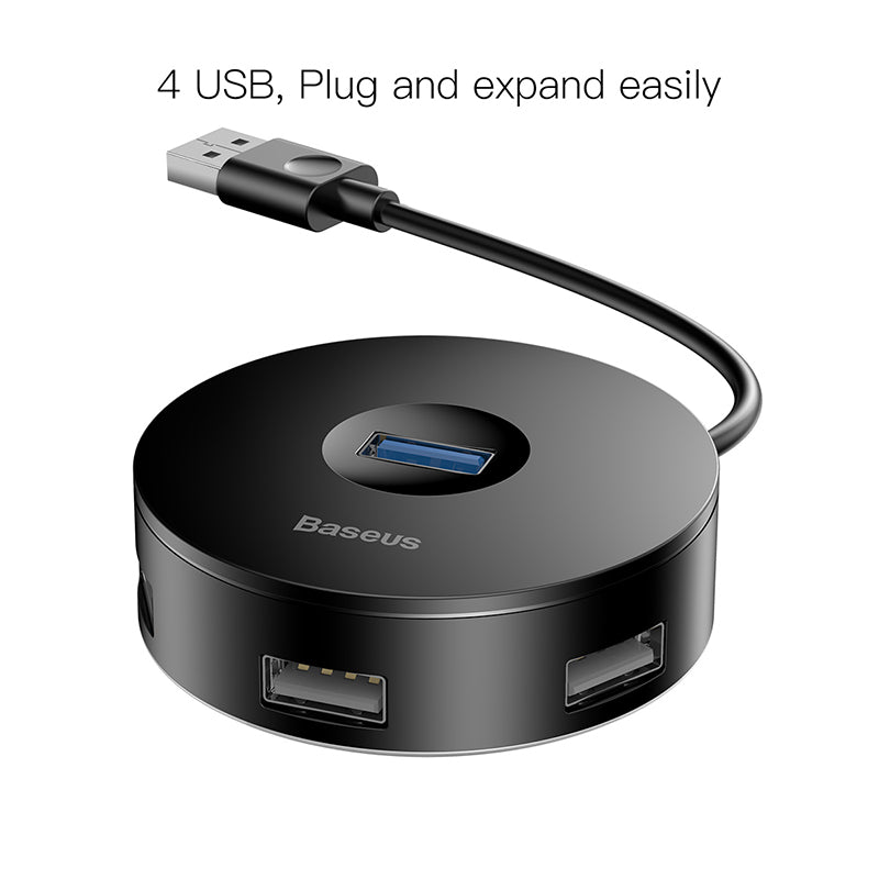 Baseus Round Box HUB USB To 4*USB Ports + Micro Power Port Black
