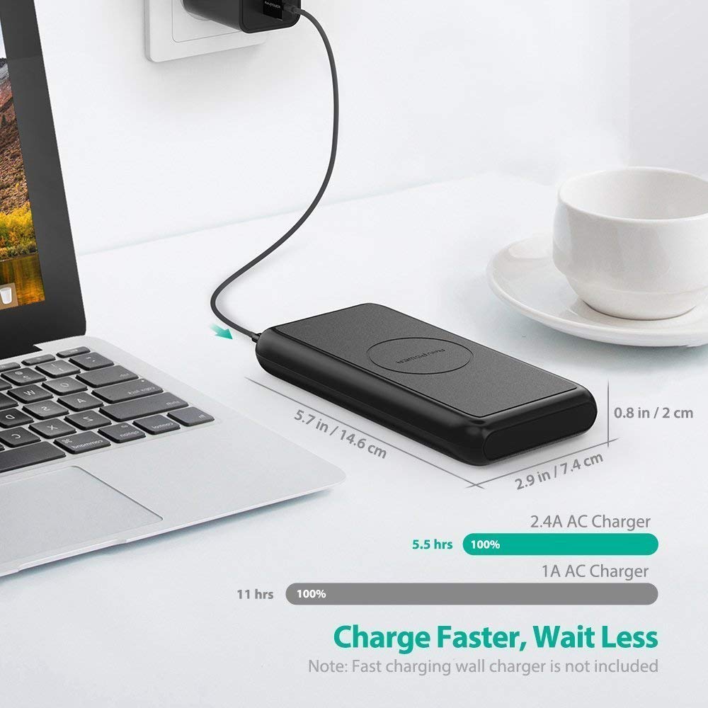 10000mAh Qi Wireless Power Bank By Ravpower Wireless charging 5W with iSmart Technology
