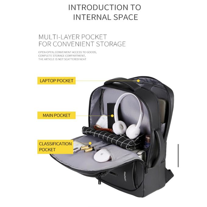 MEINAILI 1901 Laptop Backpack 15.6-inch With USB Charging Port