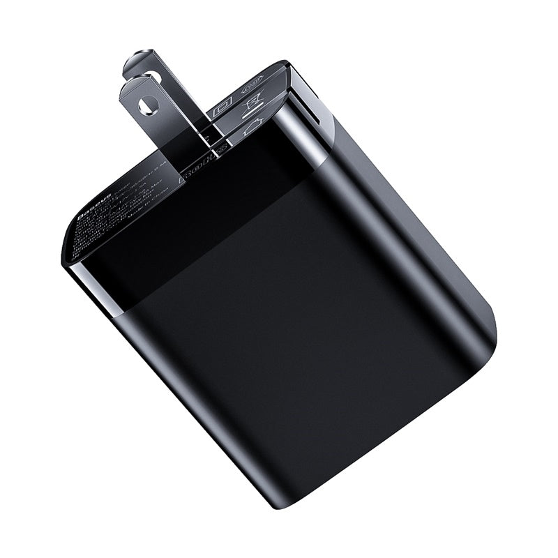 Baseus Mirror Lake Dual QC Digital Display quick Charger Type-c + A Black